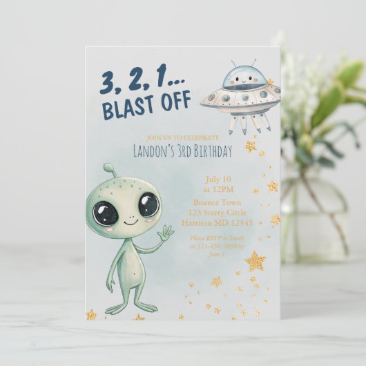 Blast Off Outer Space Boys Third Birthday Kaart (Staand voorkant)