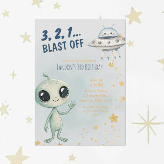 Blast Off Outer Space Boys Third Birthday Kaart