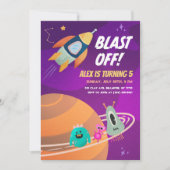 Blast Off Outer Space Kids Verjaardagsfeest uitnod Kaart (Voorkant)