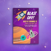Blast Off Outer Space Kids Verjaardagsfeest uitnod Kaart