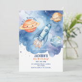Blast Off Outer Space planeten Verjaardagsfeest Kaart (Staand voorkant)