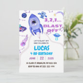 Blast Off Outer Space verjaardagsfeestje Kaart (Staand voorkant)