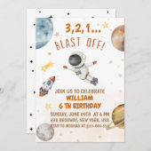 Blast Off Outer Space verjaardagsfeestje Kaart (Voorkant / Achterkant)