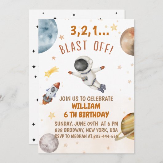 Blast Off Outer Space verjaardagsfeestje Kaart (Voorkant / Achterkant)