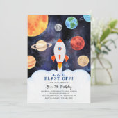 Blast Off Planeten Ruimteschip Verjaardag Kaart (Staand voorkant)