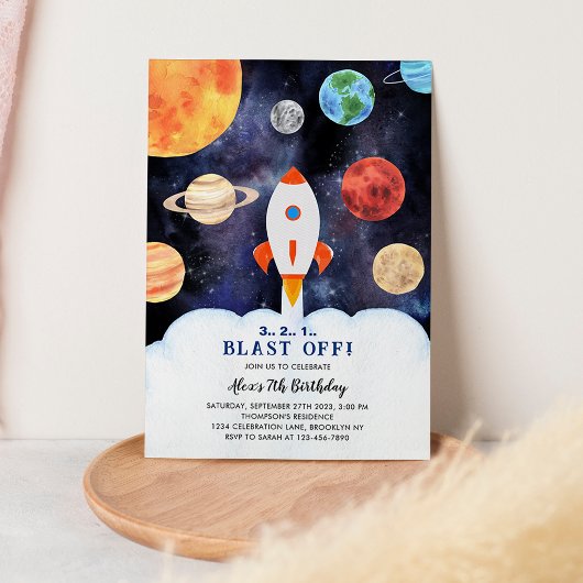 Blast Off Planeten Ruimteschip Verjaardag Kaart
