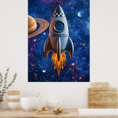 Blast Off – Poster met cartoont raket (Keuken)