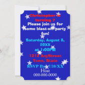 Blast Off Robot Jongen en Sterren Verjaardagsfeest Kaart (Achterkant)