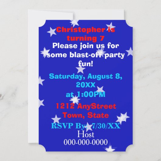 Blast Off Robot Jongen en Sterren Verjaardagsfeest Kaart (Achterkant)