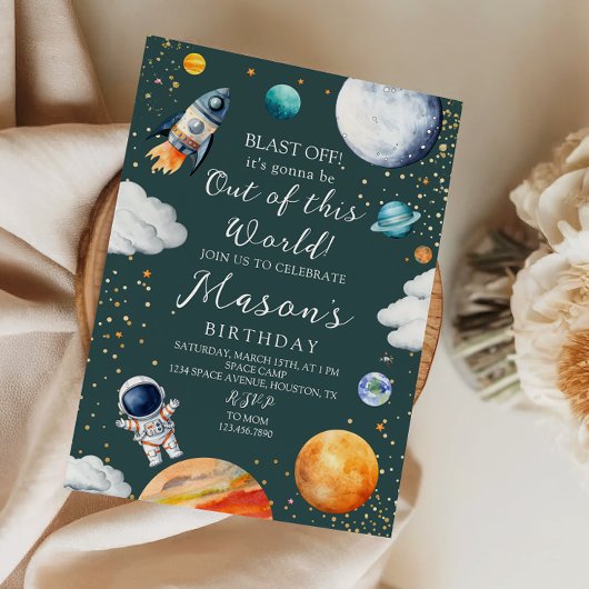 Blast Off Rocket Astronaut Outer Space Birthday Kaart