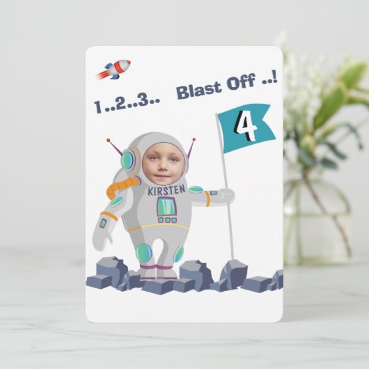 Blast off Rocket Birthday Kaart (Staand voorkant)