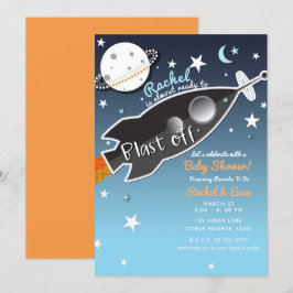 Blast Off Rocket Ship Space Baby shower Kaart