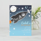 Blast Off Rocket Ship Space verjaardagsfeestje Kaart (Staand voorkant)