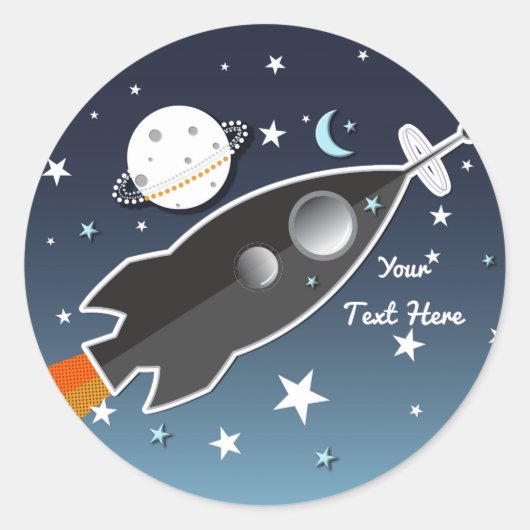 Blast Off Rocket Ship Space verjaardagsfeestje Ronde Sticker (Voorkant)