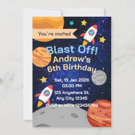 Blast Off Rocket Space Birthday for Boys Kaart