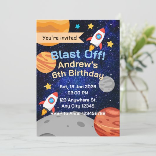 Blast Off Rocket Space Birthday for Boys Kaart (Staand voorkant)