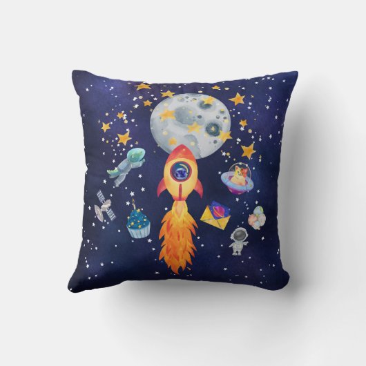 Blast-Off Rocketship Kinder Kamer Decor Sierkussen (Achterkant)