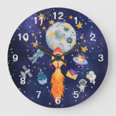 Blast-Off Rocketship Muur Klok voor Jongens (Voorkant)