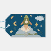 Blast off ruimte avontuur kinderen verjaardag cadeaulabel (Achterkant Horizontaal)
