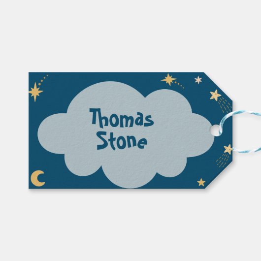 Blast off ruimte avontuur kinderen verjaardag cadeaulabel (Voorkant (Horizontaal))