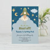 Blast off ruimte avontuur kinderen verjaardag kaart (Staand voorkant)