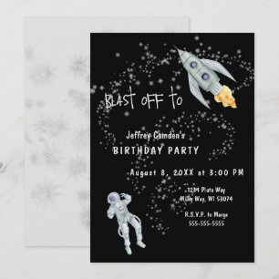 Blast Off Space Astronaut Birthday Party Kaart