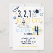 Blast Off Space Birthday Uitnodiging (Voorkant)
