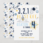 Blast Off Space Birthday Uitnodiging (Voorkant / Achterkant)