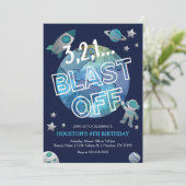 Blast Off Space Birthday Uitnodiging (Staand voorkant)