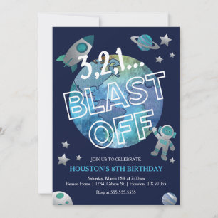 Blast Off Space Birthday Uitnodiging