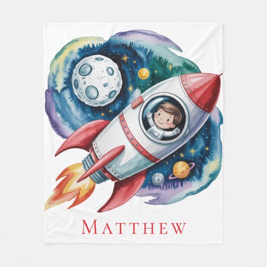 Blast Off Space Boy Astronaut verjaardagsfeestje c Fleece Deken (Voorkant)