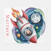 Blast Off Space Boy Astronaut verjaardagsfeestje c Fleece Deken (Voorkant (Horizontaal))