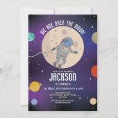 Blast Off Space Galaxy Birthday Party Rocket Moon Kaart (Voorkant)