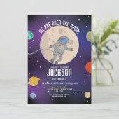 Blast Off Space Galaxy Birthday Party Rocket Moon Kaart (Staand voorkant)