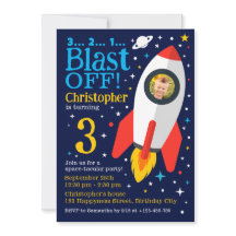 Blast Off Space Thema Kids Verjaardagsfeestfoto