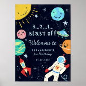 Blast off Space Theme Birthday Welkomstteken Poster (Voorkant)