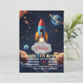 Blast Off Space verjaardagsfeestje uitnodiging | G (Staand voorkant)