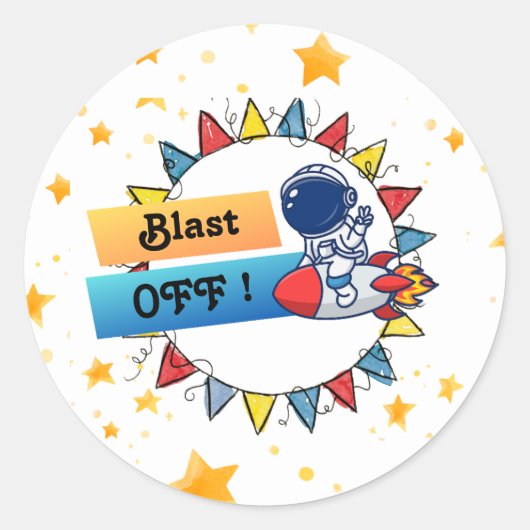 Blast Off Stickers - Verjaardagsgunsttassen of ges (Voorkant)