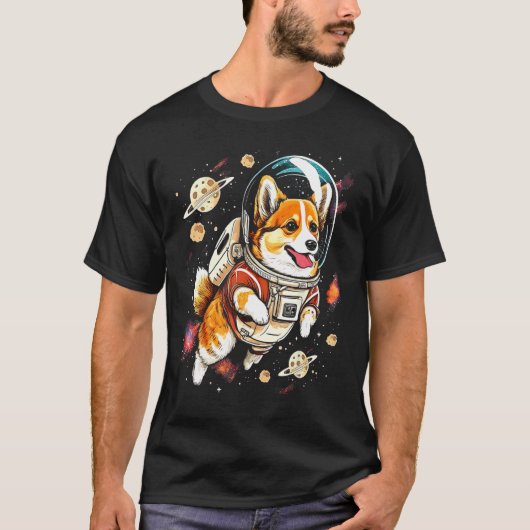 Blast Off with a Dog in Space  Cute Pembroke Welsh T-shirt (Voorkant)