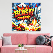 BLAST! Retro Pop Art Raketexplosie Canvas Afdruk (Insitu (Woonkamer))