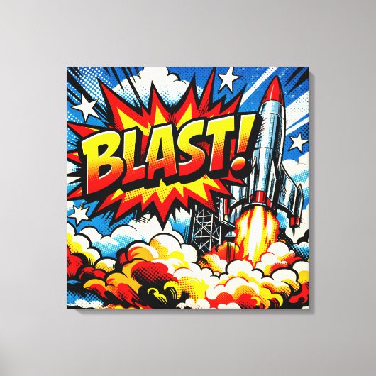 BLAST! Retro Pop Art Raketexplosie Canvas Afdruk (Voorkant)