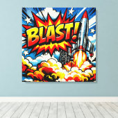 BLAST! Retro Pop Art Raketexplosie Canvas Afdruk (Insitu (Houten vloer))