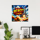 BLAST! Retro Pop Art Raketexplosie Poster (Thuiskantoor)