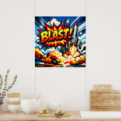 BLAST! Retro Pop Art Raketexplosie Poster (Keuken)