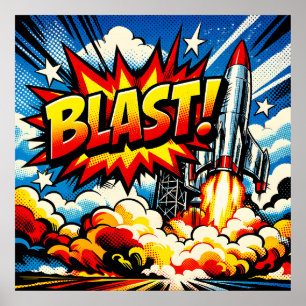 BLAST! Retro Pop Art Raketexplosie Poster