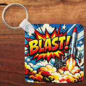 BLAST! Retro Pop Art Raketexplosie Sleutelhanger (Voorkant)