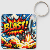 BLAST! Retro Pop Art Raketexplosie Sleutelhanger (Achterkant)