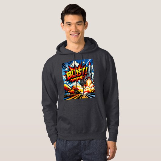 BLAST! Retro Pop Art Rocket Explosion Hoodie (Voorkant volledig)