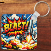 BLAST! Retro Pop Art Rocket Explosion Sleutelhanger (Achterkant)