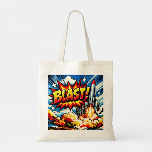 BLAST! Retro Pop Art Rocket Explosion Tote Bag (Achterkant)